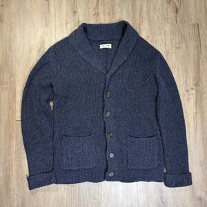 Line of Trade Cardigan 100% Shetland Wool Blue Sweater Medium Button
